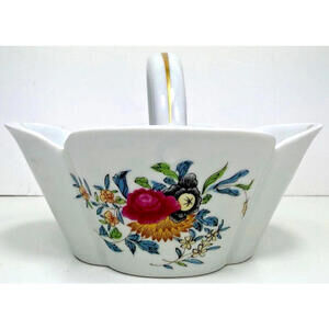 Limoges France Haviland Cathy Porcelain Basket Floral Candy Trinket Dish Gold